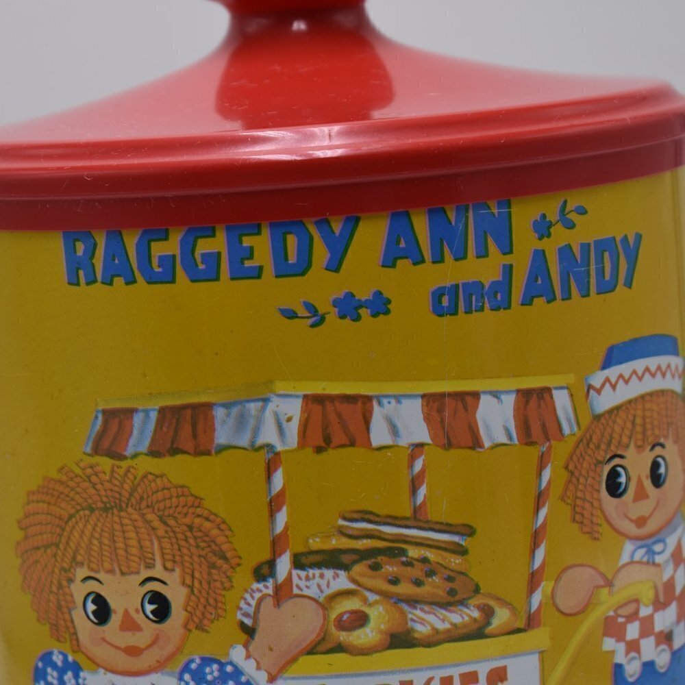 Old Vintage 1973 Cheinco Raggedy Ann And Andy Cookie Jar tin With lid vintage - Picture 3 of 10